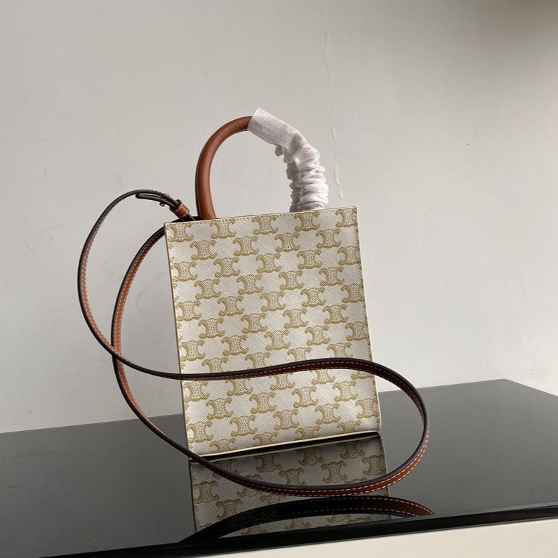 Celine Cabas Triomphe 21 White Canvas Tote