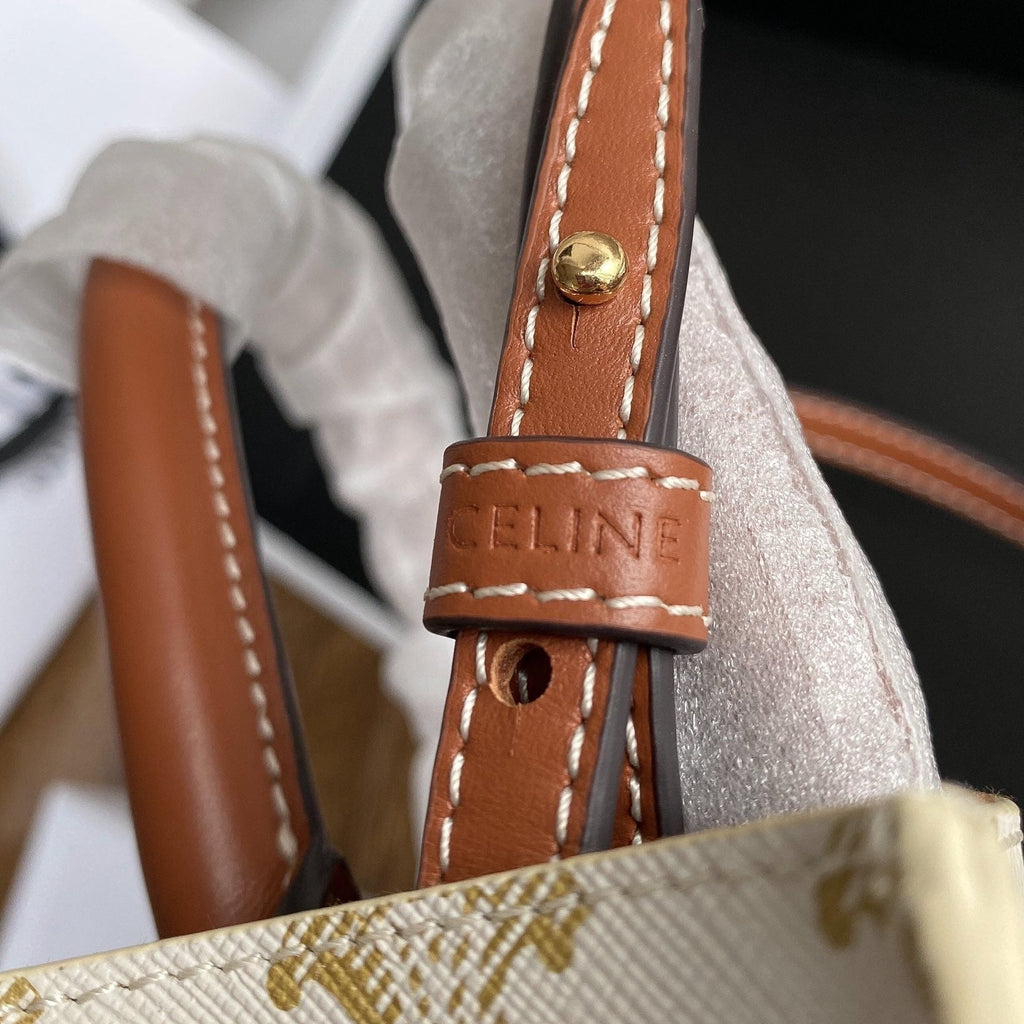 Celine Cabas Triomphe 21 White Canvas Tote