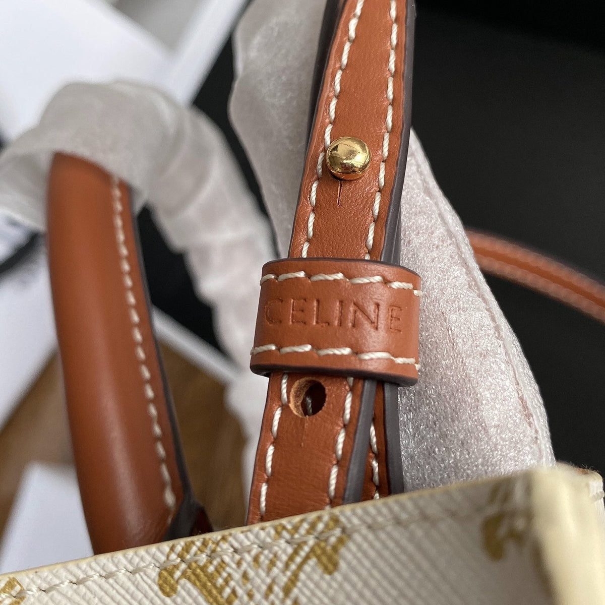 Celine Cabas Triomphe 21 White Canvas Tote