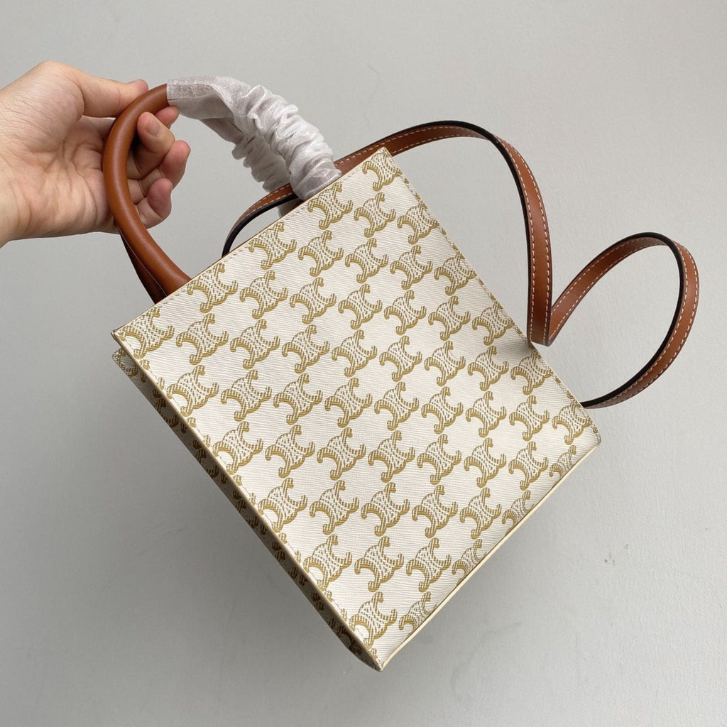 Celine Cabas Triomphe 21 White Canvas Tote