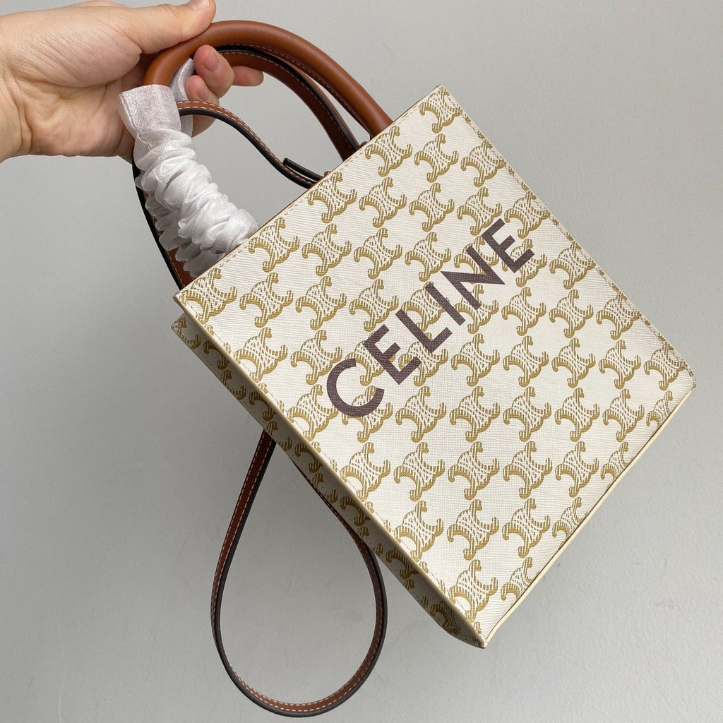 Celine Cabas Triomphe 21 White Canvas Tote