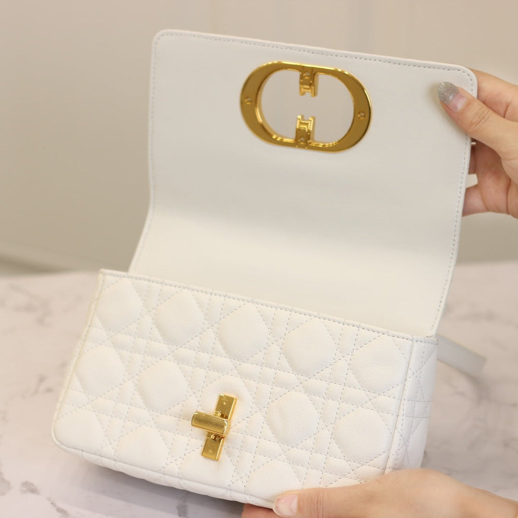 Dior Caro Mini Bag 20 in White Calfskin
