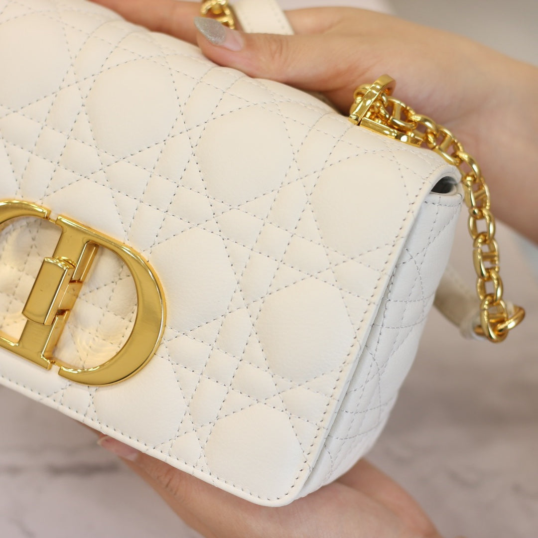 Dior Caro Mini Bag 20 in White Calfskin