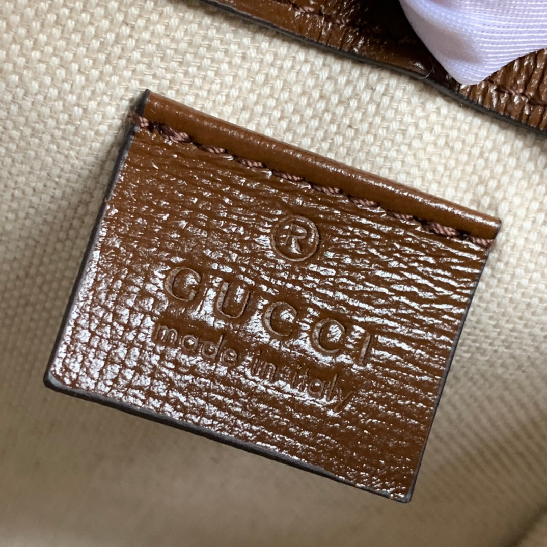 Gucci Horsebit 1955 Mini 23 Bag in Beige Canvas and Brown Calfskin