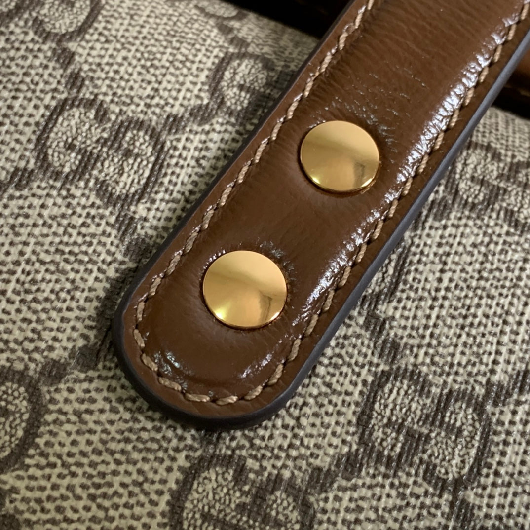 Gucci Horsebit 1955 Mini 23 Bag in Beige Canvas and Brown Calfskin