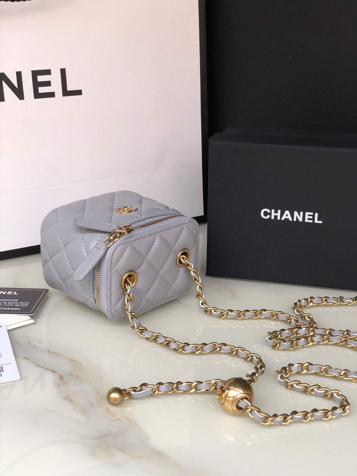 Chanel Mini 11 Vanity Chain in Light Grey Calfskin Gold Hardware Bag