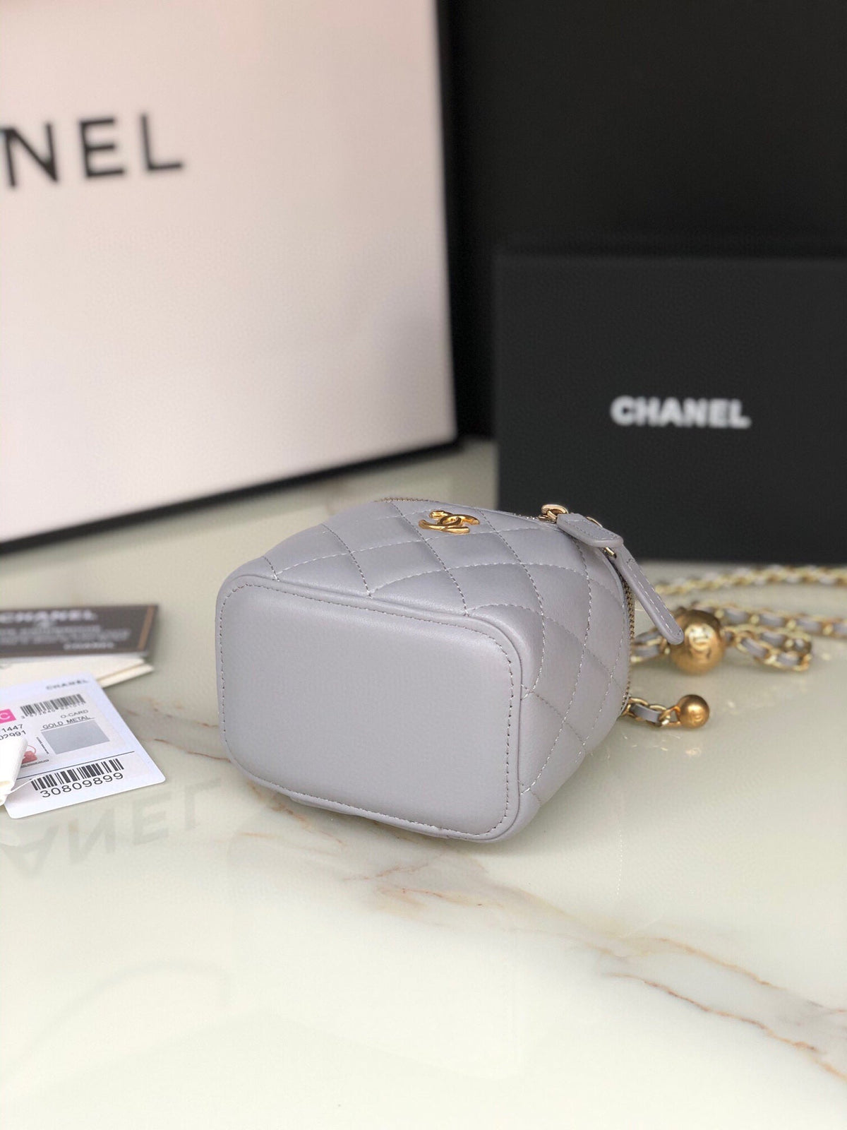 Chanel Mini 11 Vanity Chain in Light Grey Calfskin Gold Hardware Bag
