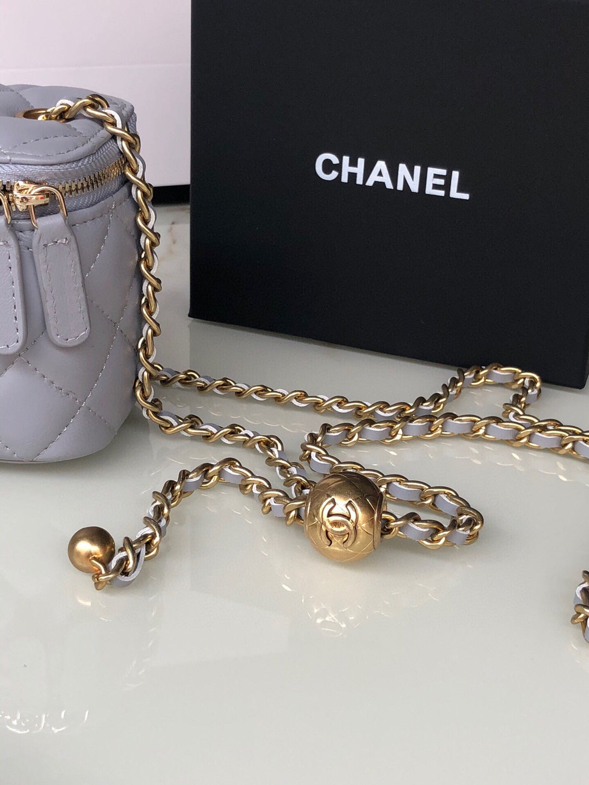 Chanel Mini 11 Vanity Chain in Light Grey Calfskin Gold Hardware Bag