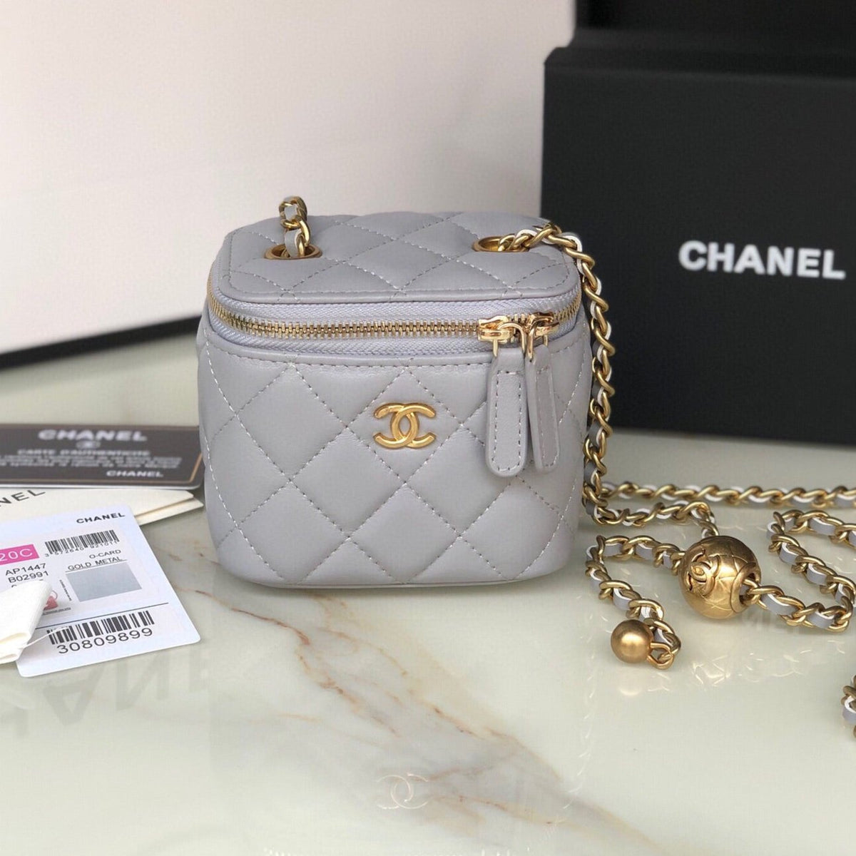 Chanel Mini 11 Vanity Chain in Light Grey Calfskin Gold Hardware Bag