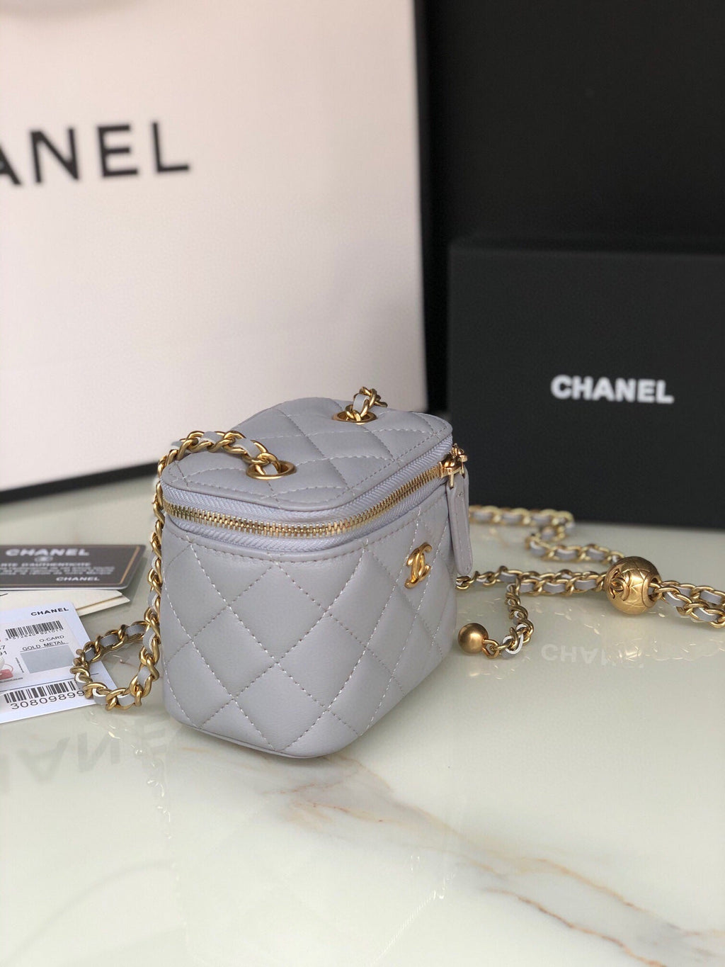 Chanel Mini 11 Vanity Chain in Light Grey Calfskin Gold Hardware Bag