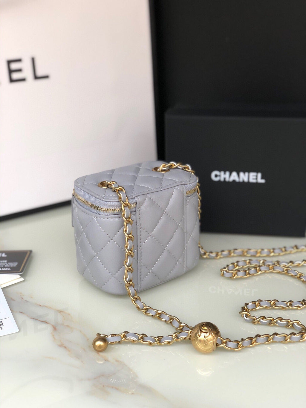 Chanel Mini 11 Vanity Chain in Light Grey Calfskin Gold Hardware Bag