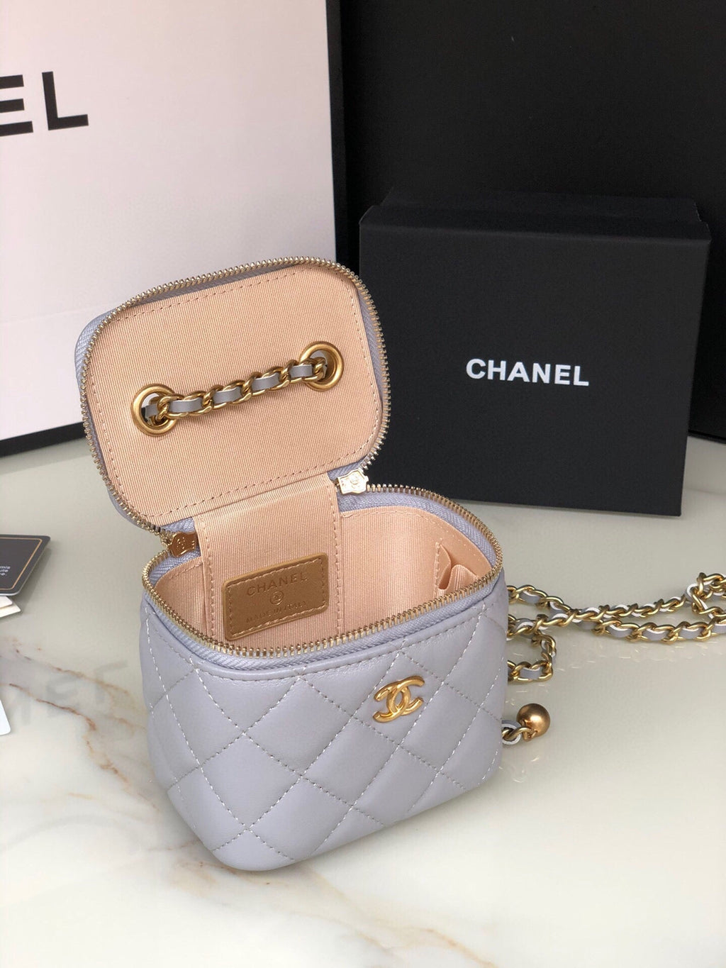 Chanel Mini 11 Vanity Chain in Light Grey Calfskin Gold Hardware Bag