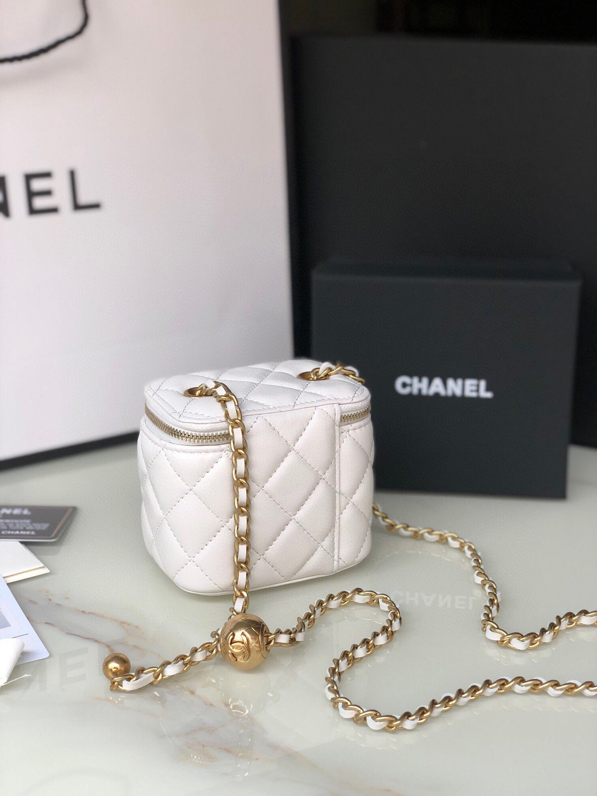 Chanel Mini 11 Vanity Chain in White Calfskin Gold Hardware Bag