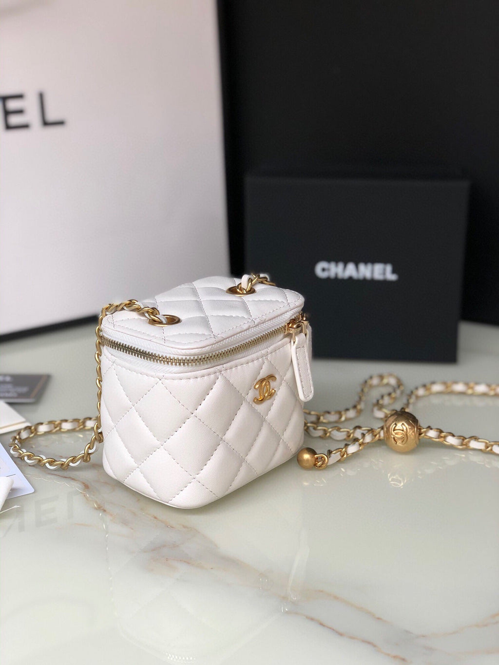 Chanel Mini 11 Vanity Chain in White Calfskin Gold Hardware Bag