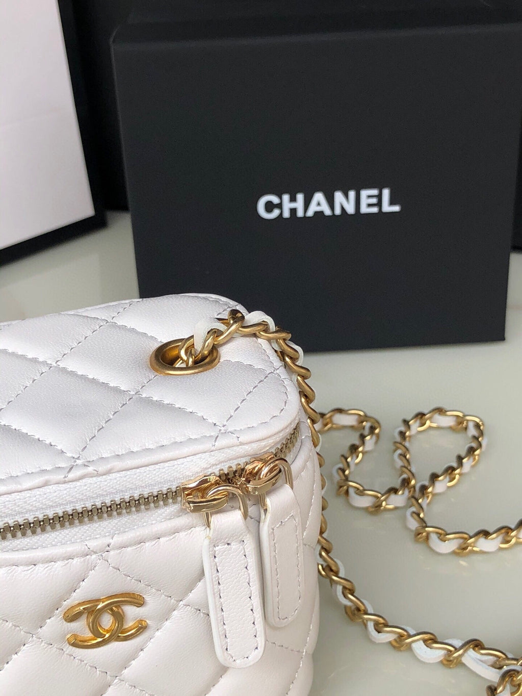 Chanel Mini 11 Vanity Chain in White Calfskin Gold Hardware Bag