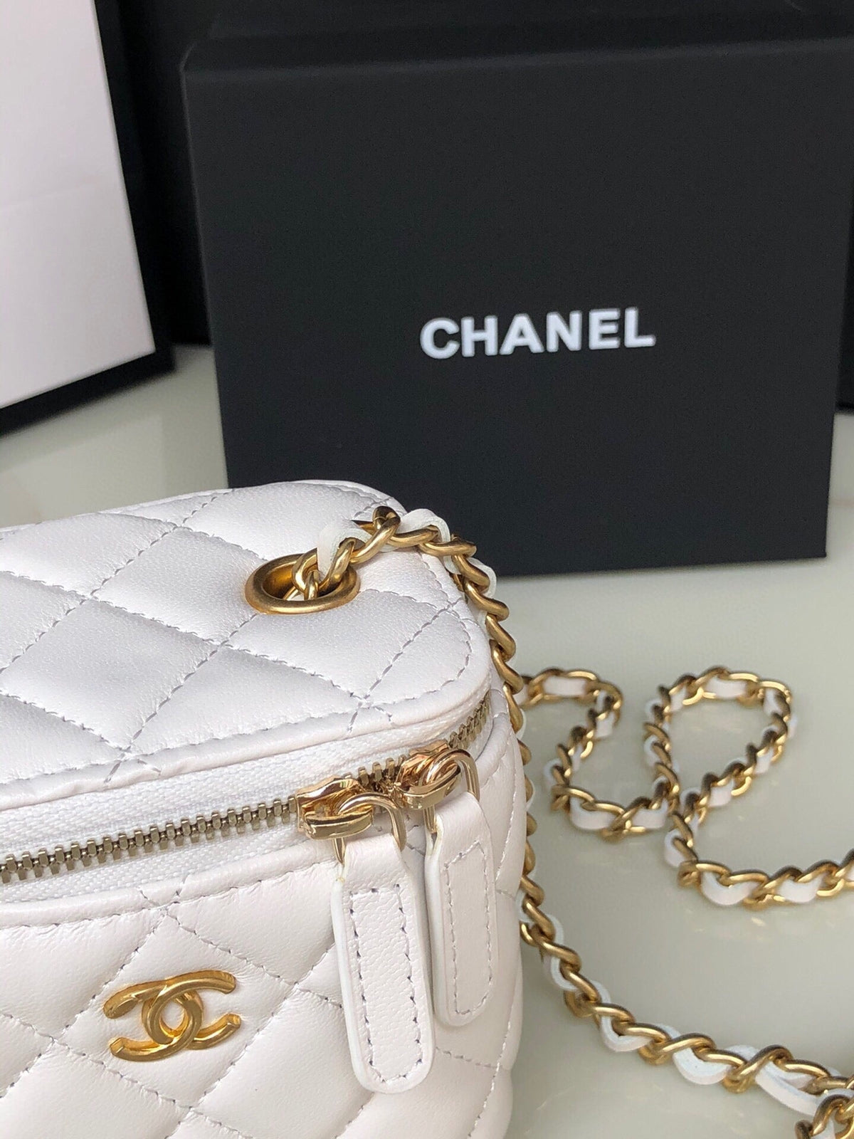 Chanel Mini 11 Vanity Chain in White Calfskin Gold Hardware Bag