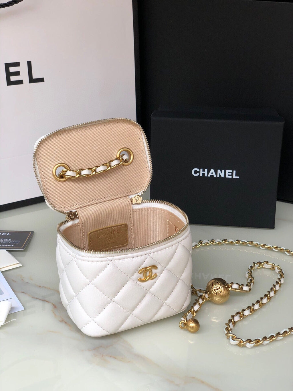 Chanel Mini 11 Vanity Chain in White Calfskin Gold Hardware Bag