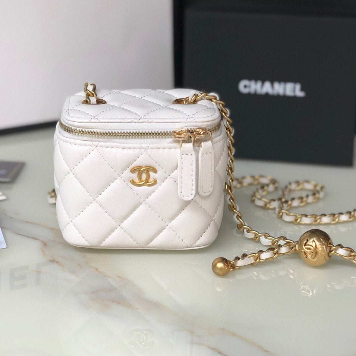 Chanel Mini 11 Vanity Chain in White Calfskin Gold Hardware Bag