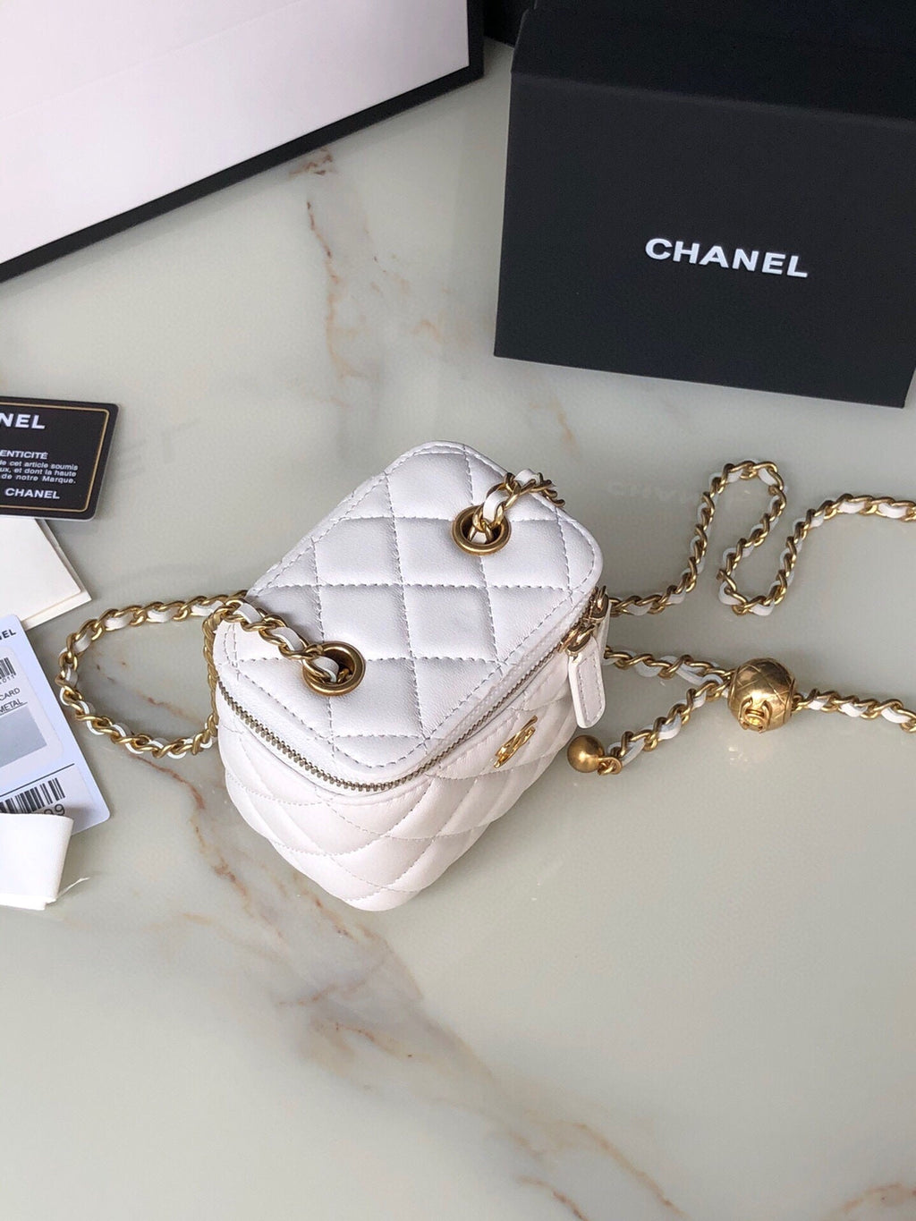 Chanel Mini 11 Vanity Chain in White Calfskin Gold Hardware Bag