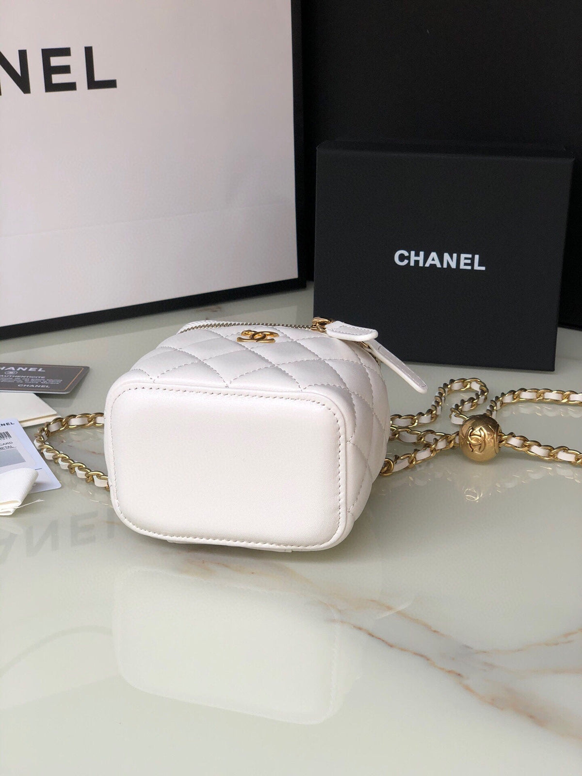 Chanel Mini 11 Vanity Chain in White Calfskin Gold Hardware Bag