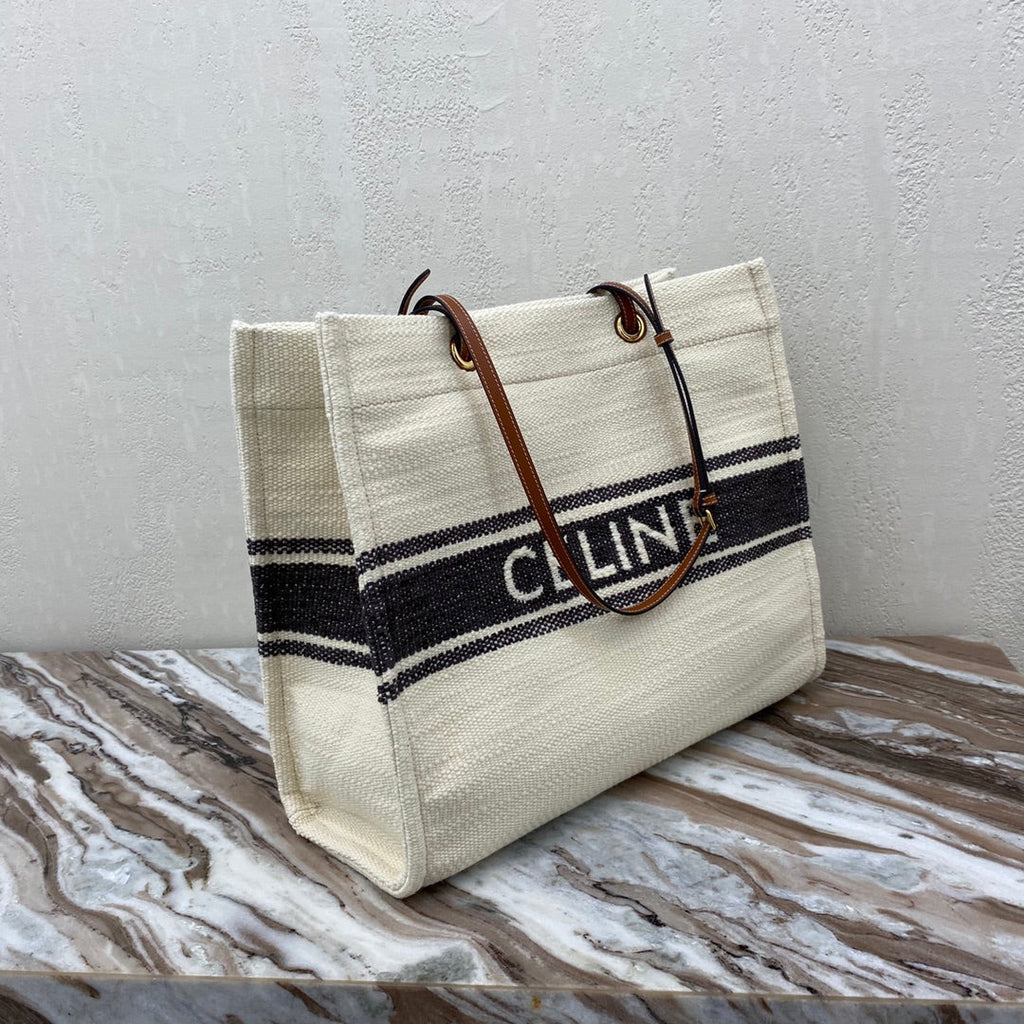 Celine Canvas Tote 43 White/Black Denim