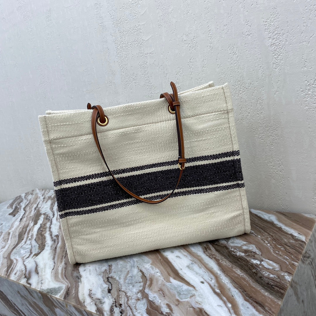 Celine Canvas Tote 43 White/Black Denim