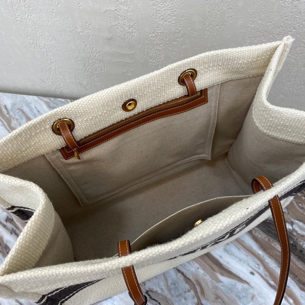 Celine Canvas Tote 43 White/Black Denim