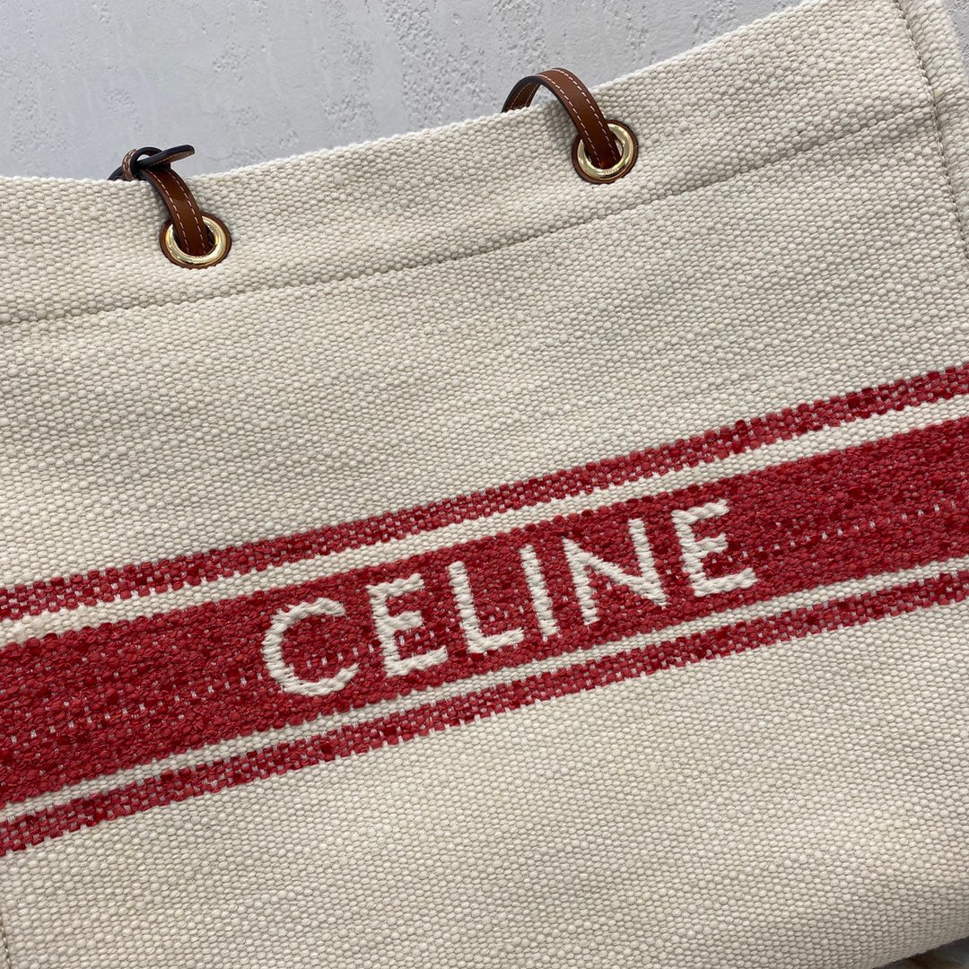 Celine Canvas Tote 43 White/Red Denim