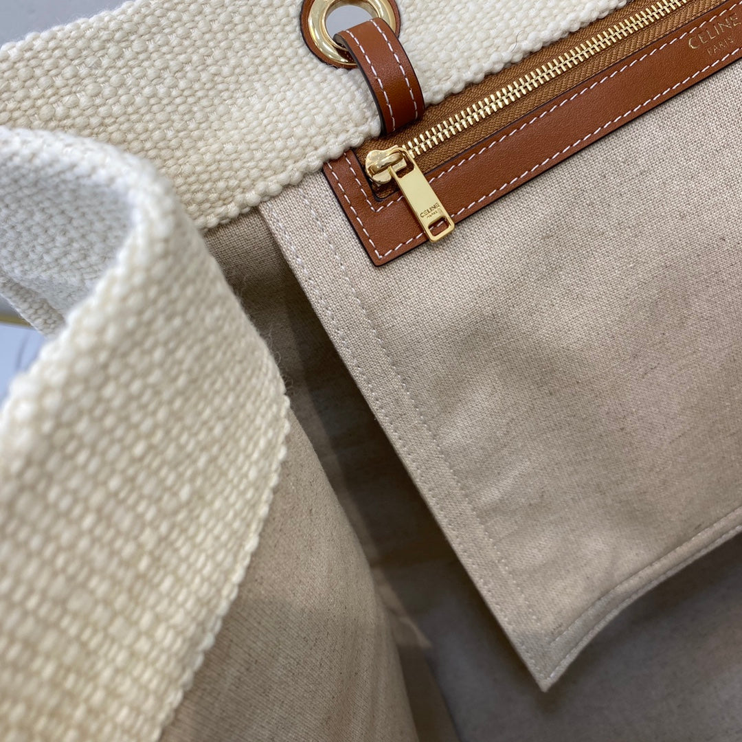 Celine Canvas Tote 43 White/Red Denim