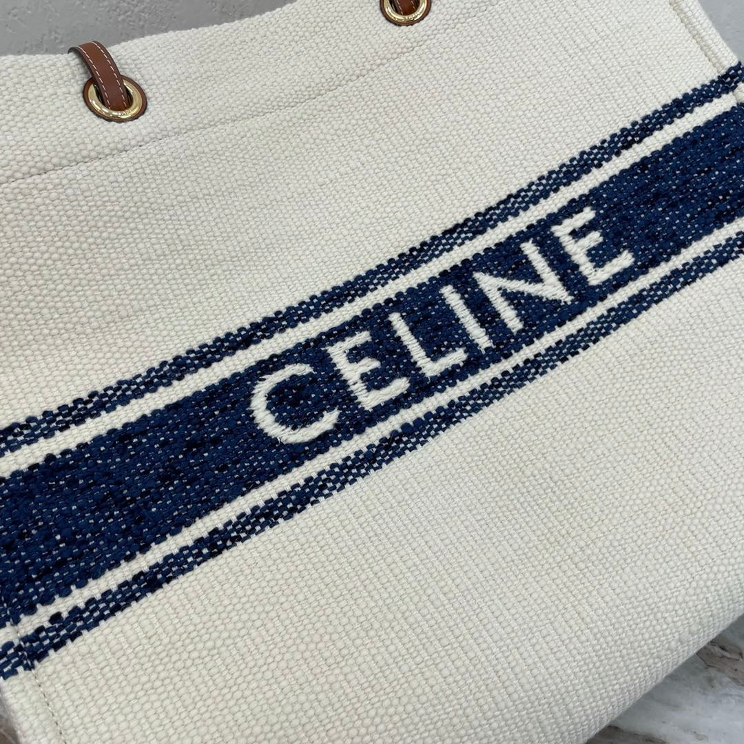 Celine Canvas Tote 43 White/Navy Blue Denim
