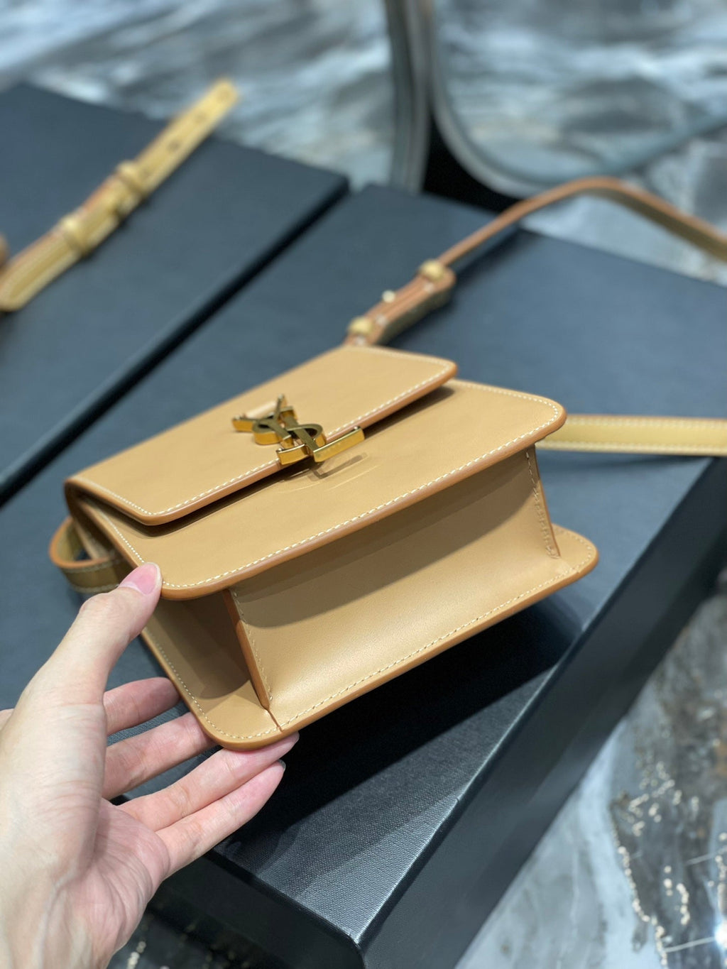 Saint Laurent Kaia 18 Handbag in Yellow Cream Calfskin