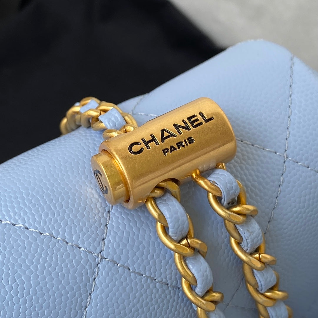 Chanel 25S Classic Flap 19 cm in Pastel Blue Caviar Leather with Gold Hardware Bag