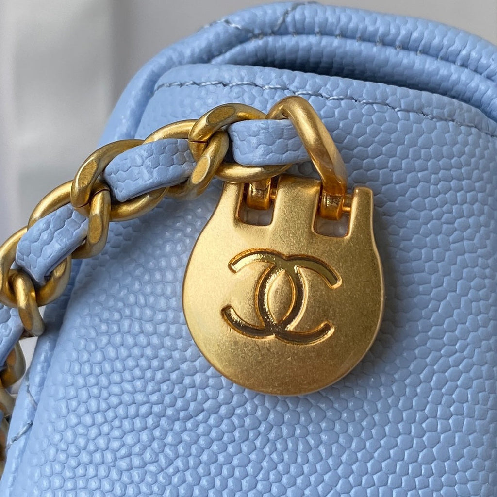 Chanel 25S Classic Flap 19 cm in Pastel Blue Caviar Leather with Gold Hardware Bag