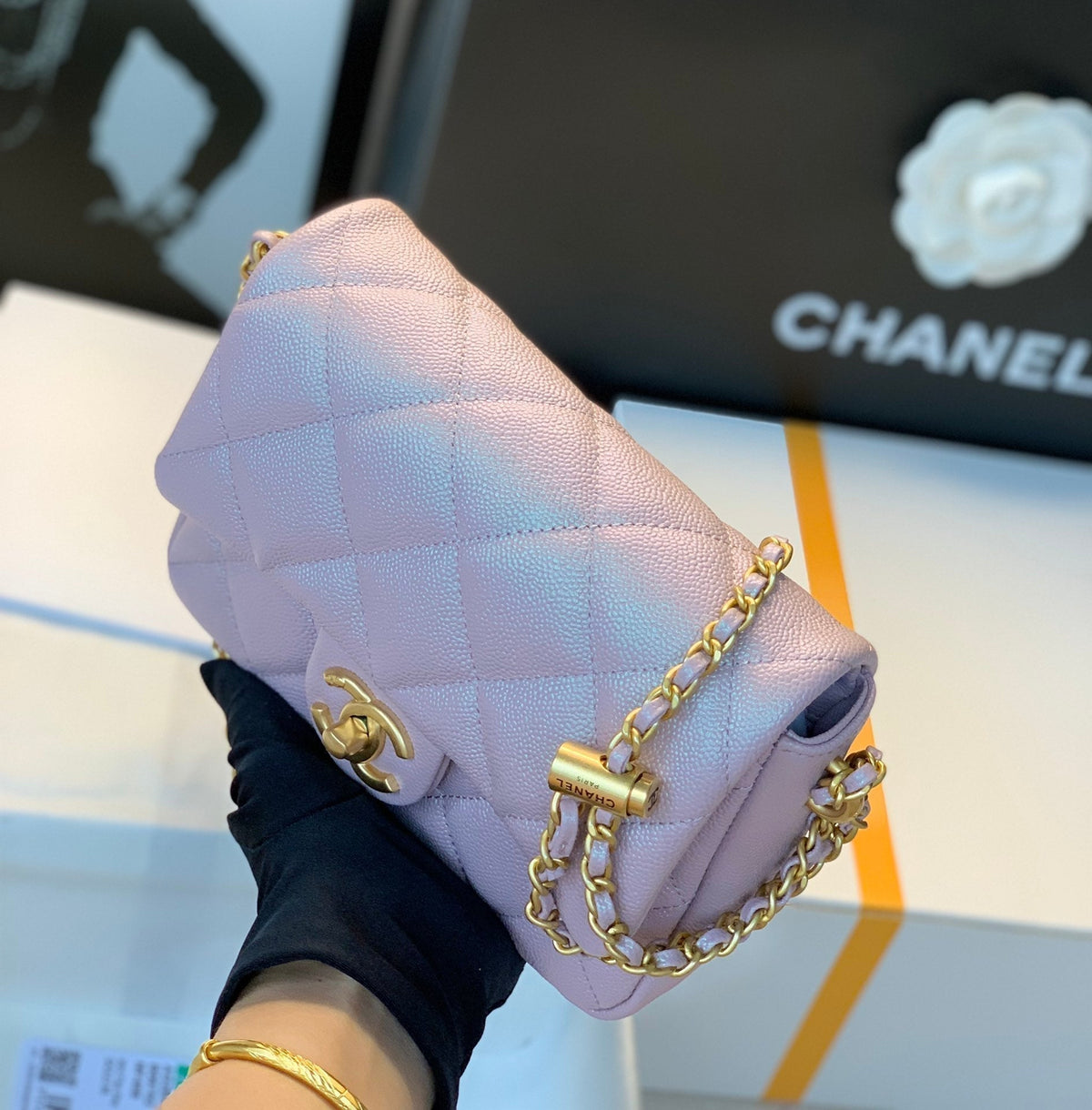 Chanel 25S Classic Flap 19 cm in Mauve Pink Caviar Leather with Gold Hardware Bag