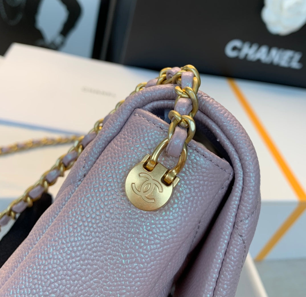 Chanel 25S Classic Flap 19 cm in Mauve Pink Caviar Leather with Gold Hardware Bag