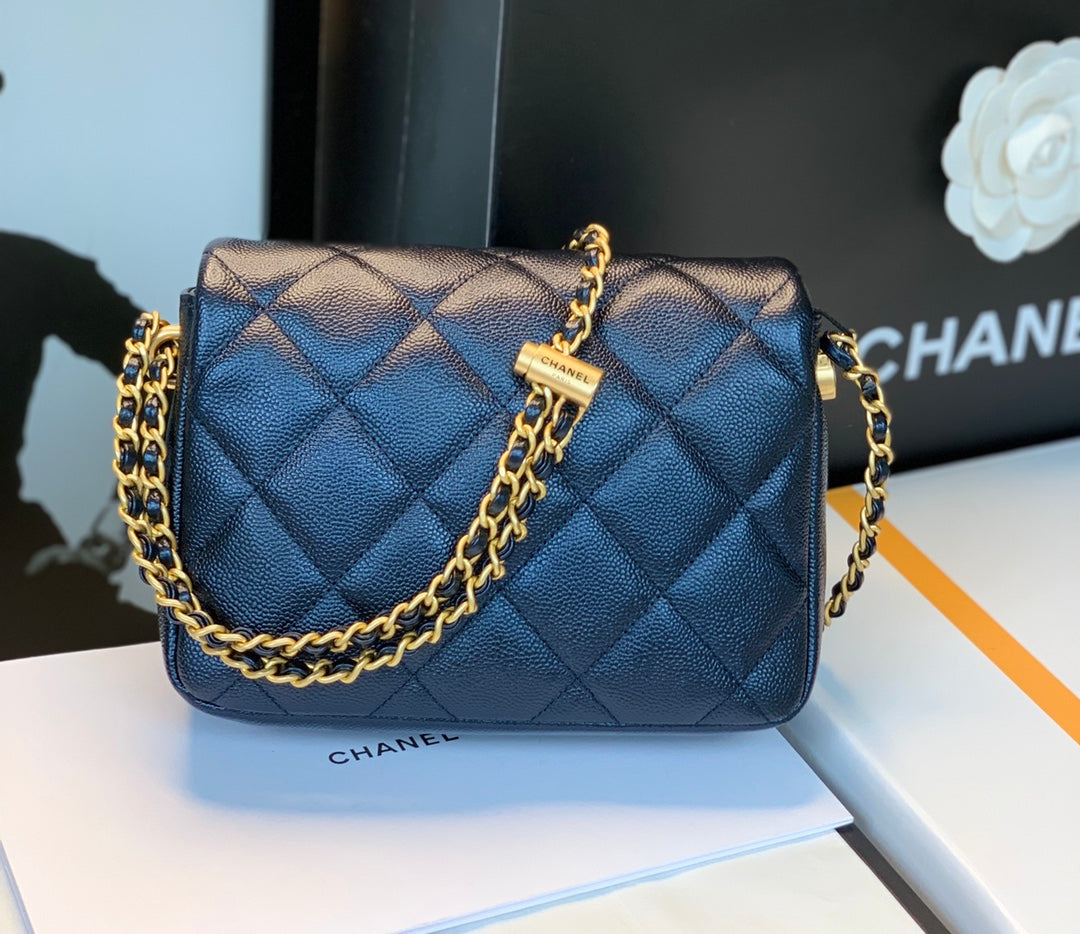 Chanel 25S Classic Flap 19 cm in Black Caviar Leather with Gold Hardware Bag