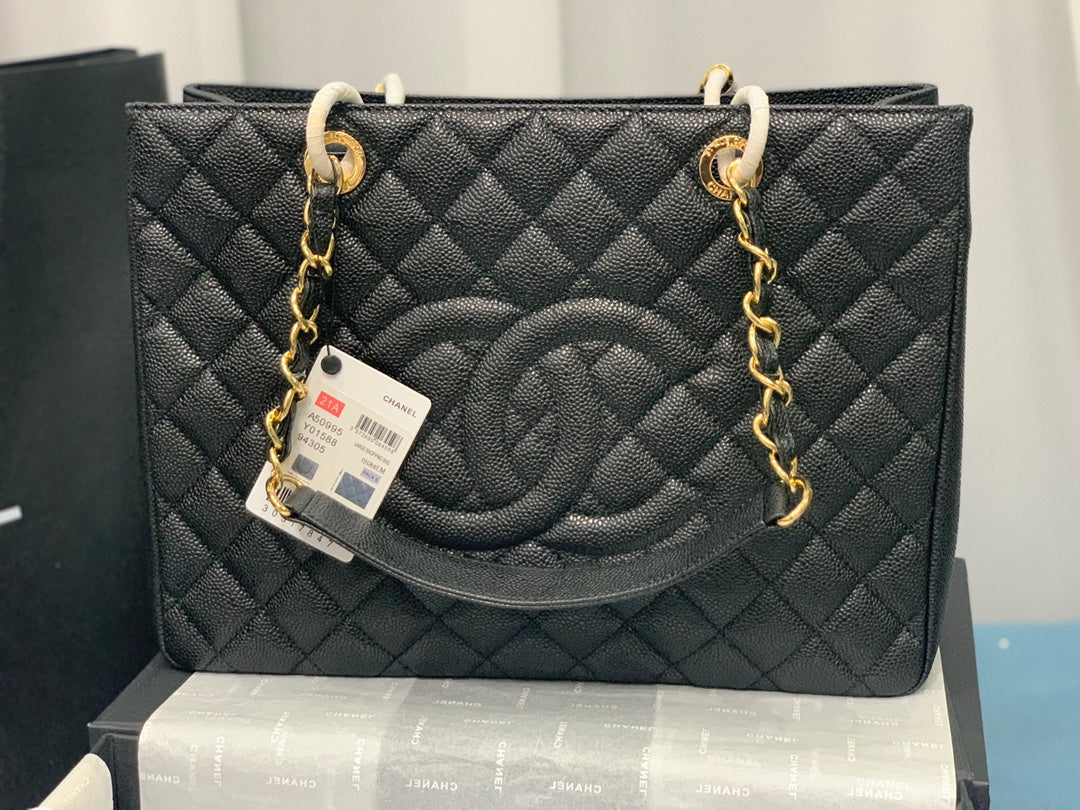 Chanel 25S Medallion Tote 33 cm in Black Caviar with Gold Hardware