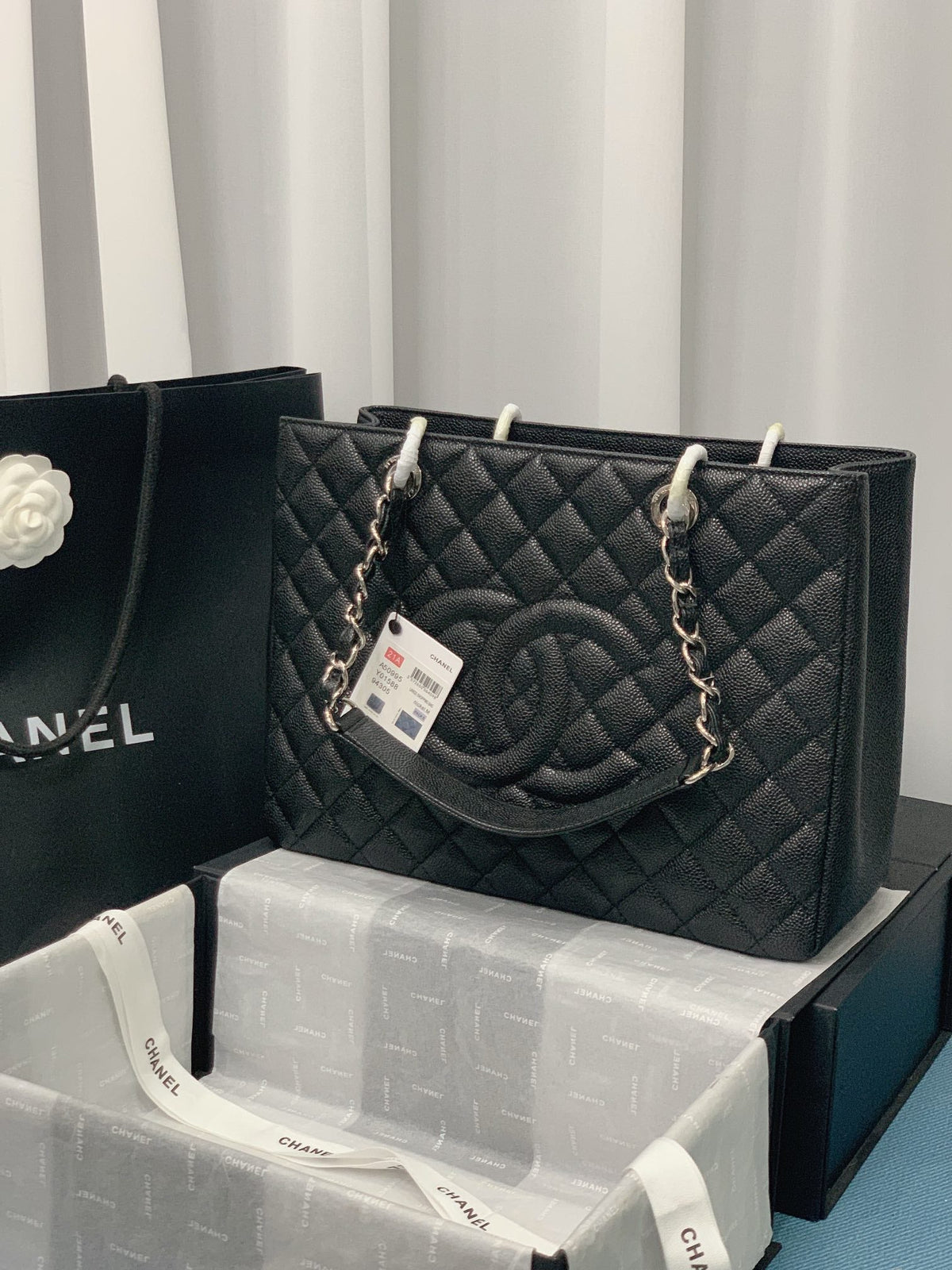 Chanel 25S Medallion Tote 33 cm in Black Caviar with Silver Hardware
