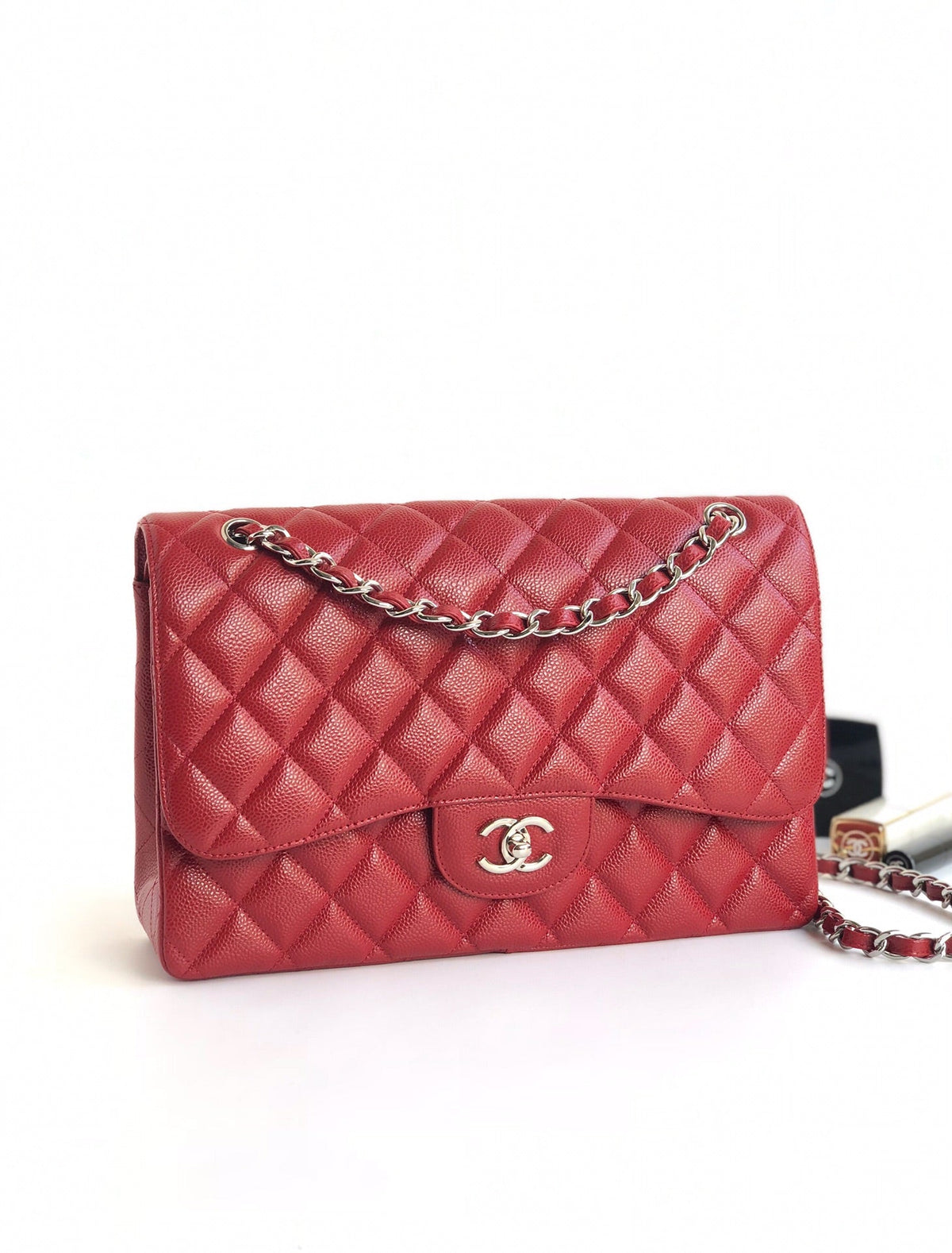 Chanel Flap Bag Jumbo 30cm Red Caviar Silver Hardware