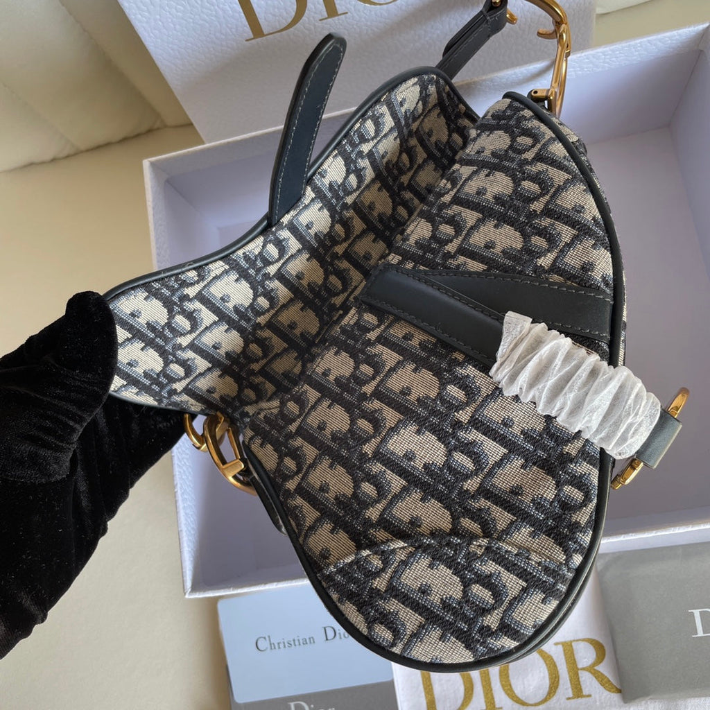 CD Saddle Bag Strap with Strap 19cm Blue Obique Embroidery