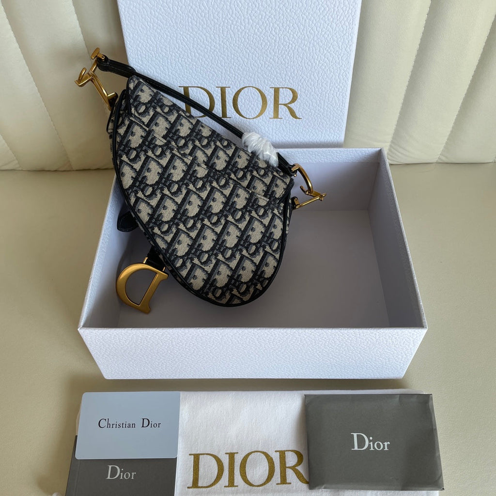 CD Saddle Bag Strap with Strap 19cm Blue Obique Embroidery