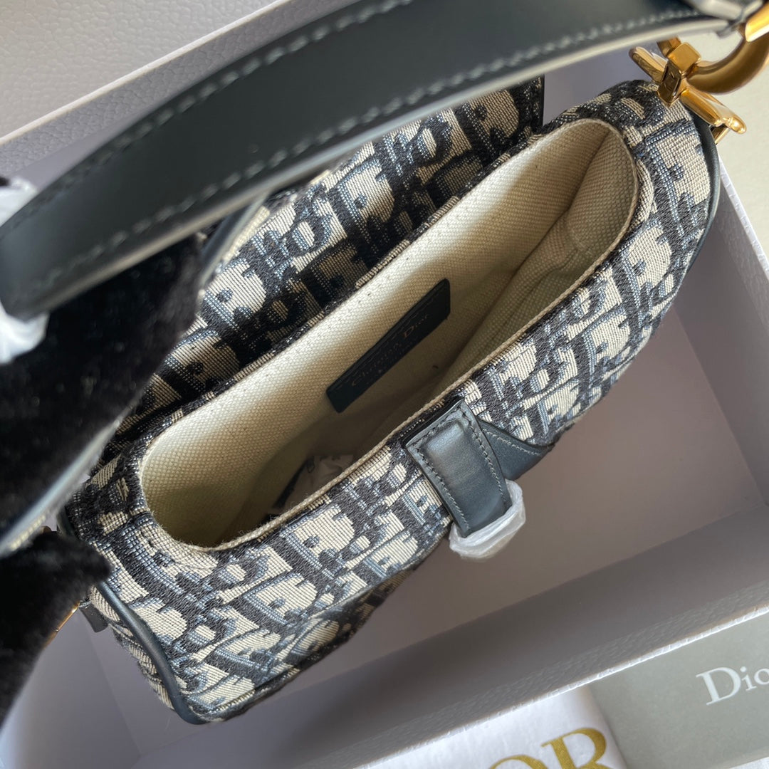 CD Saddle Bag Strap with Strap 19cm Blue Obique Embroidery