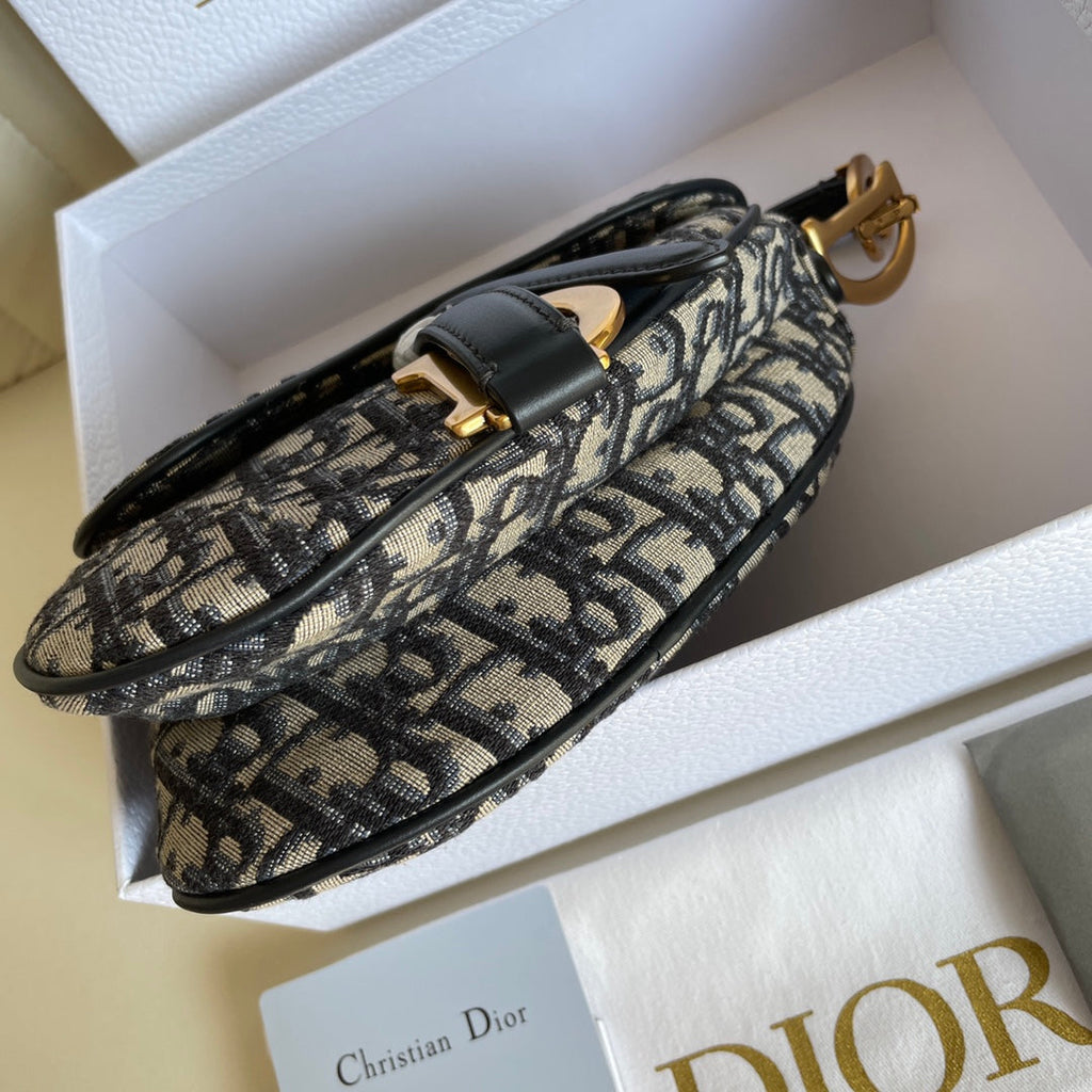 CD Saddle Bag Strap with Strap 19cm Blue Obique Embroidery