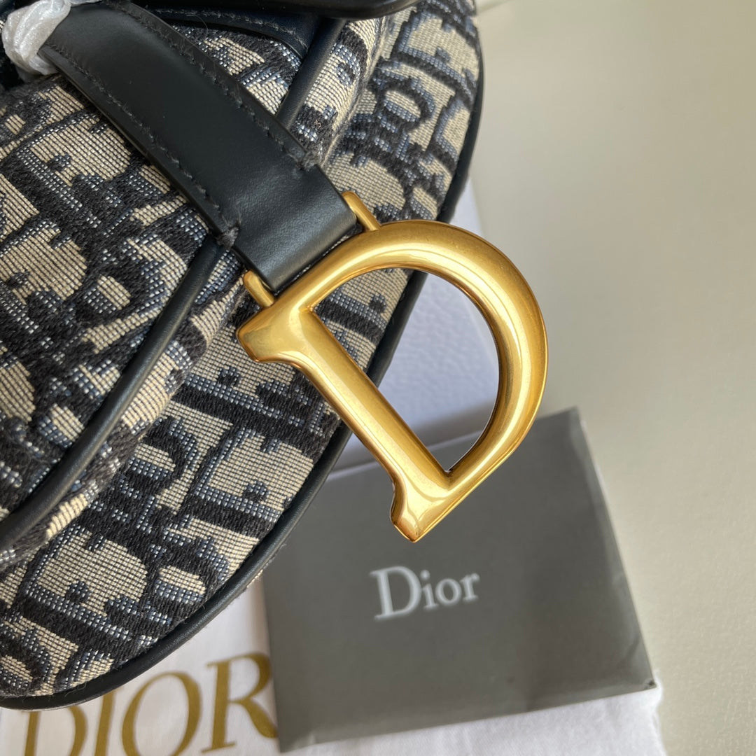 CD Saddle Bag Strap with Strap 19cm Blue Obique Embroidery