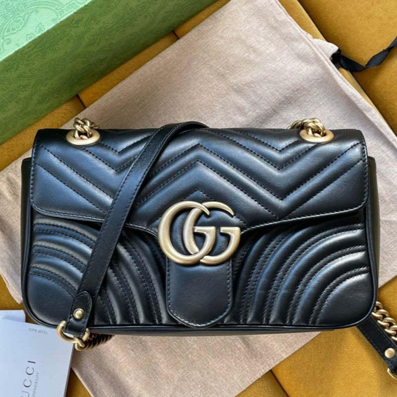 Gucci Marmont Matelassé Large 26 Bag Black Calfskin