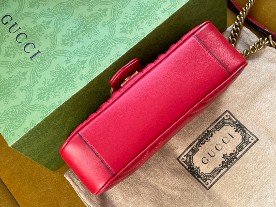 Gucci Marmont Matelassé Small 22 Bag Red Pink Calfskin