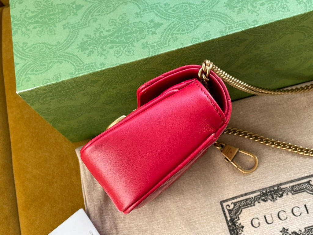Gucci Marmont Mini 16 Bag in Red Pink Calfskin