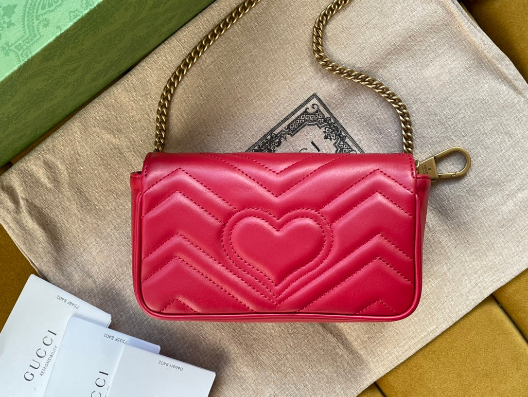 Gucci Marmont Mini 16 Bag in Red Pink Calfskin