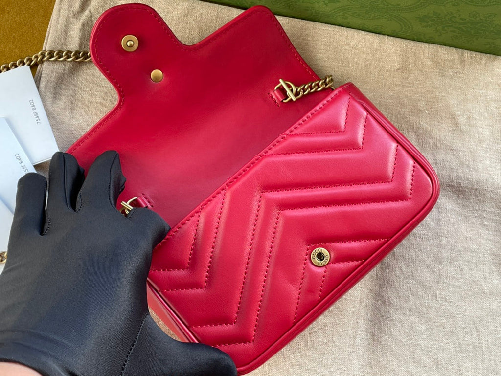 Gucci Marmont Mini 16 Bag in Red Pink Calfskin