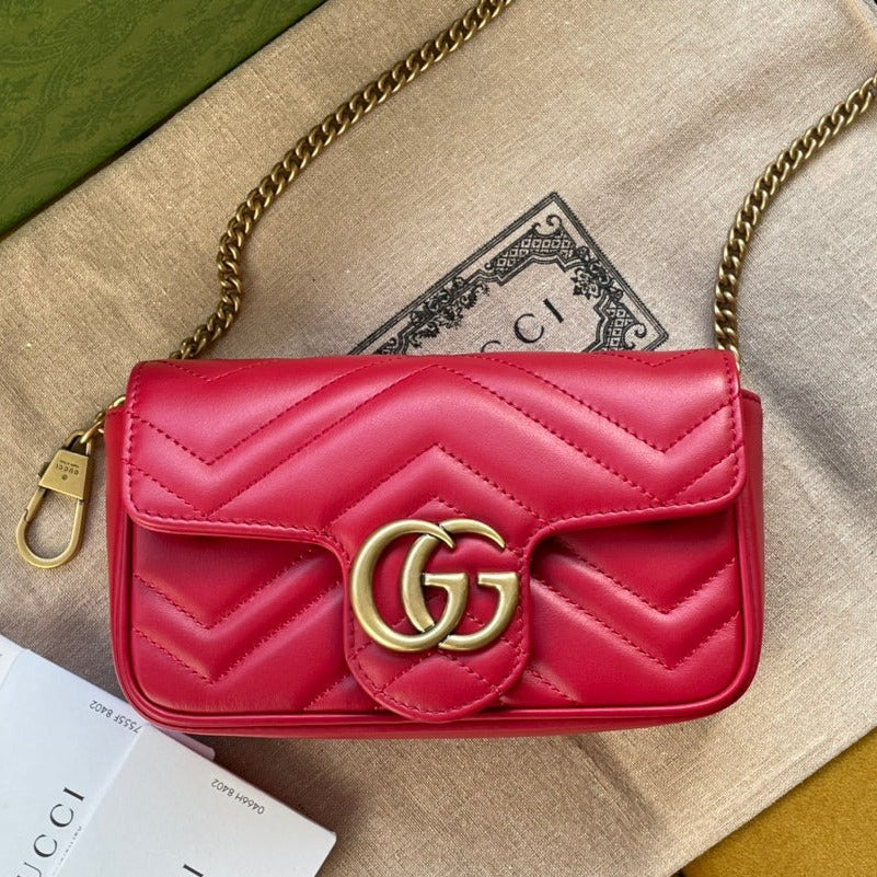 Gucci Marmont Mini 16 Bag in Red Pink Calfskin